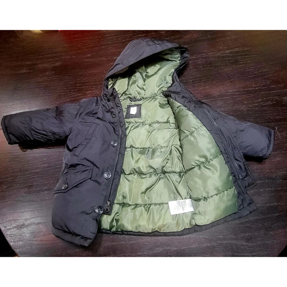 Baby Gap Boys 2T Black Puffer Coat Hooded Zipper And Button